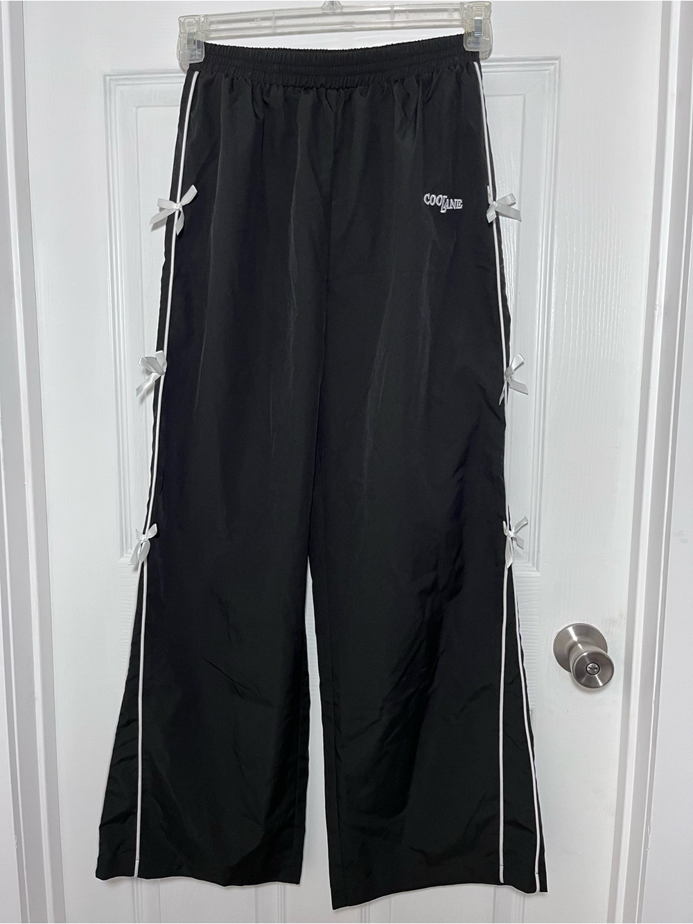 SHEIN Black Elastic Waist Wide Leg Flare Track Pants